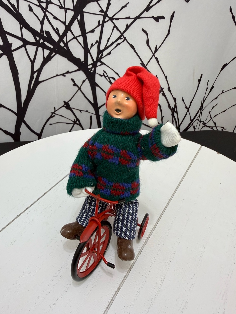 Byers Choice Carolers 1992 Boy on Red Tricycle Waving Christmas Figure